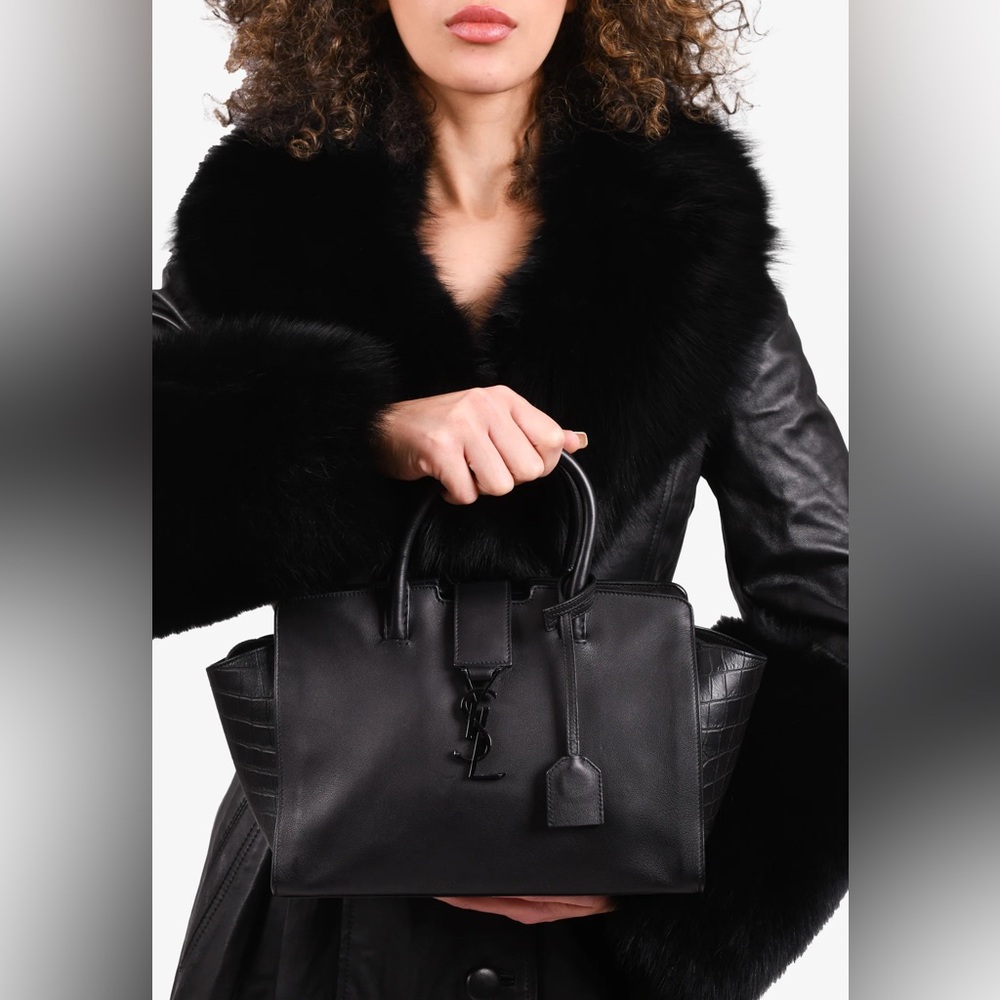 Saint Laurent YSL Logo Black Croc Embossed Leather Baby Downtown Cabas Tote - Picture 11 of 12